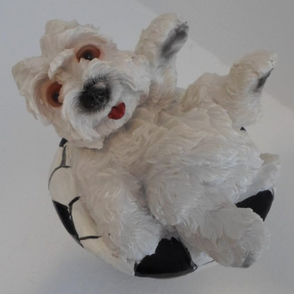 Westie on Soccer Ball Resin Dog Figurine